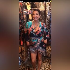 Umgee | Elegant Floral Wrap hi-low Dress | Black and Teal